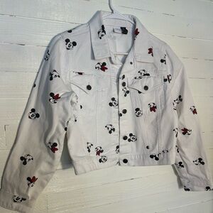 Disney Jean denim jacket, white with Mickey and Minnie. JUNIOR size large.